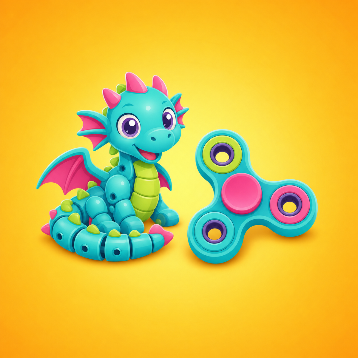 Toys collection - fidget dragon and spinner illustration